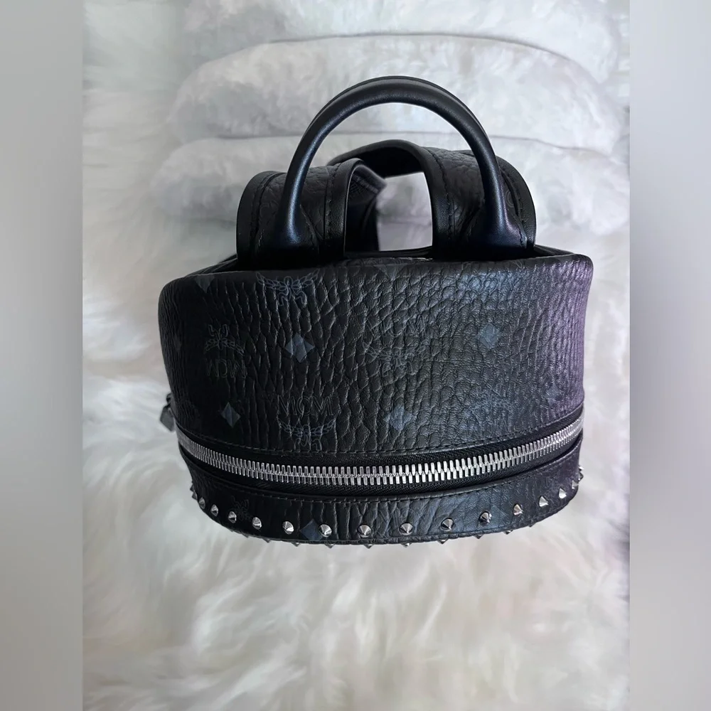 MCM Black Leather Studded Women’s Backpack with Monogram Print - Picture 12 of 16